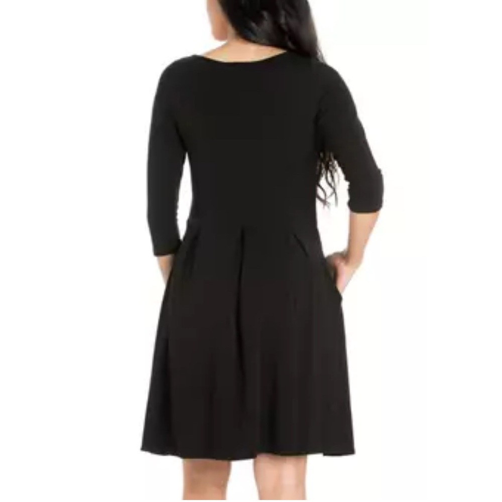 24/7 Comfort Apparel Black Pleated A-Line Dress - Picture 2 of 7